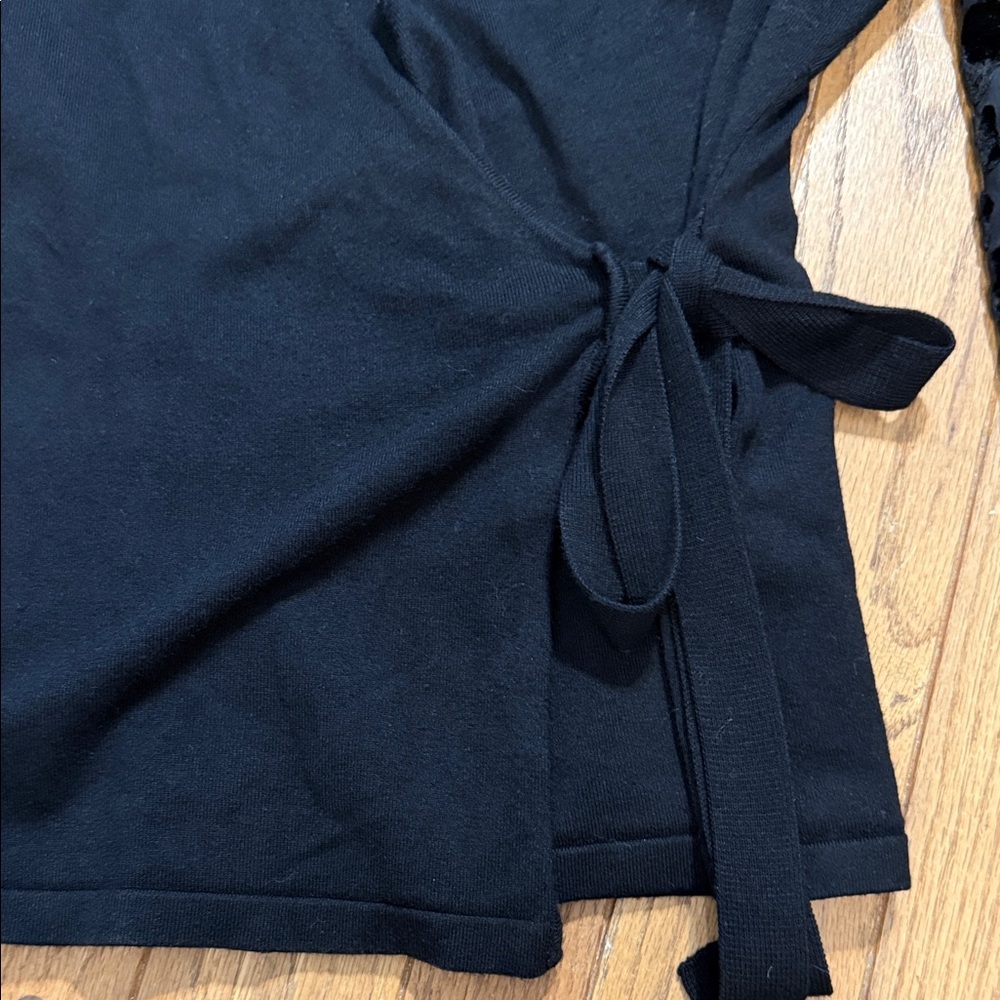 INC International Concepts Black Wrap Blouse with Velvet Sleeves - Picture 5 of 5
